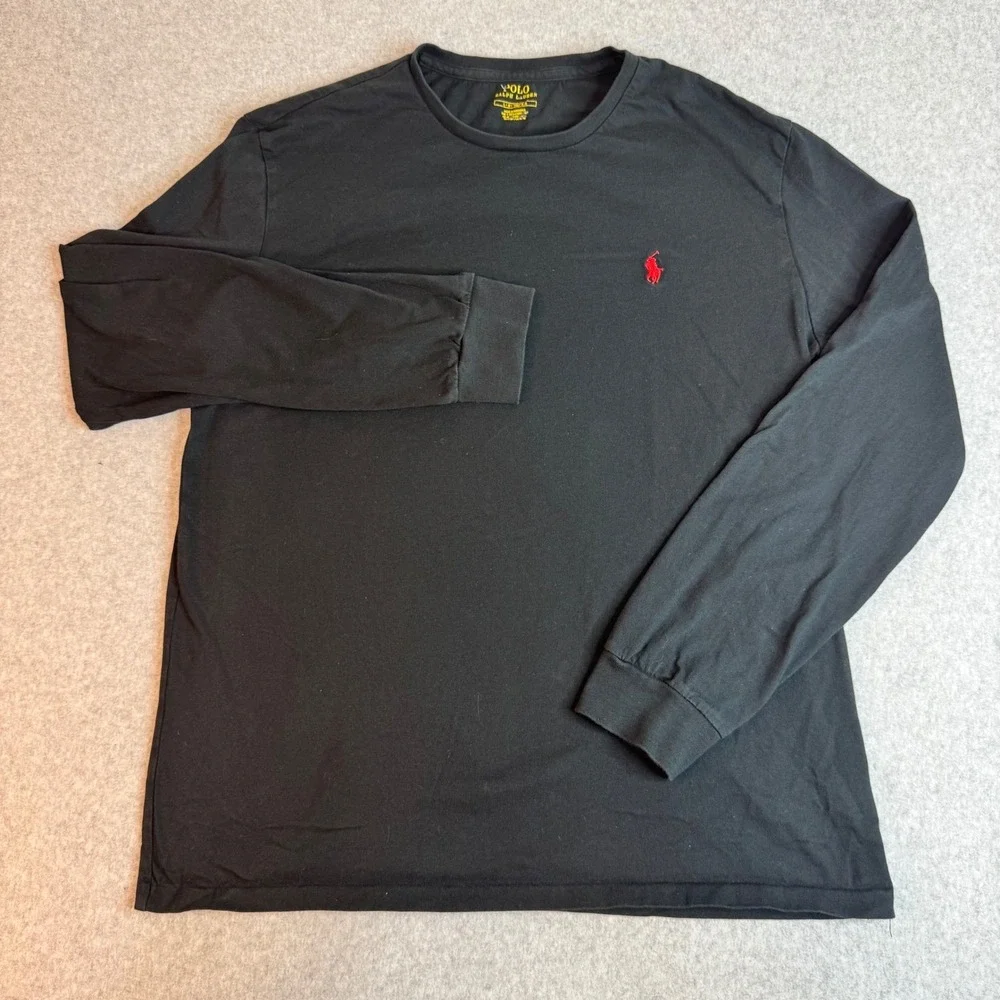 Polo Ralph Lauren Mens Long Sleeve T-Shirt Black Red Pony Logo Cotton Large